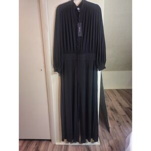 Dee Ocleppo Piper Black Pleated Wide Leg Jumpsuit Mock Neck Long Sleeve NWT L